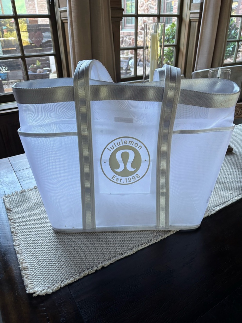 Lululemon White Multi Pocket Mesh Tote Bag